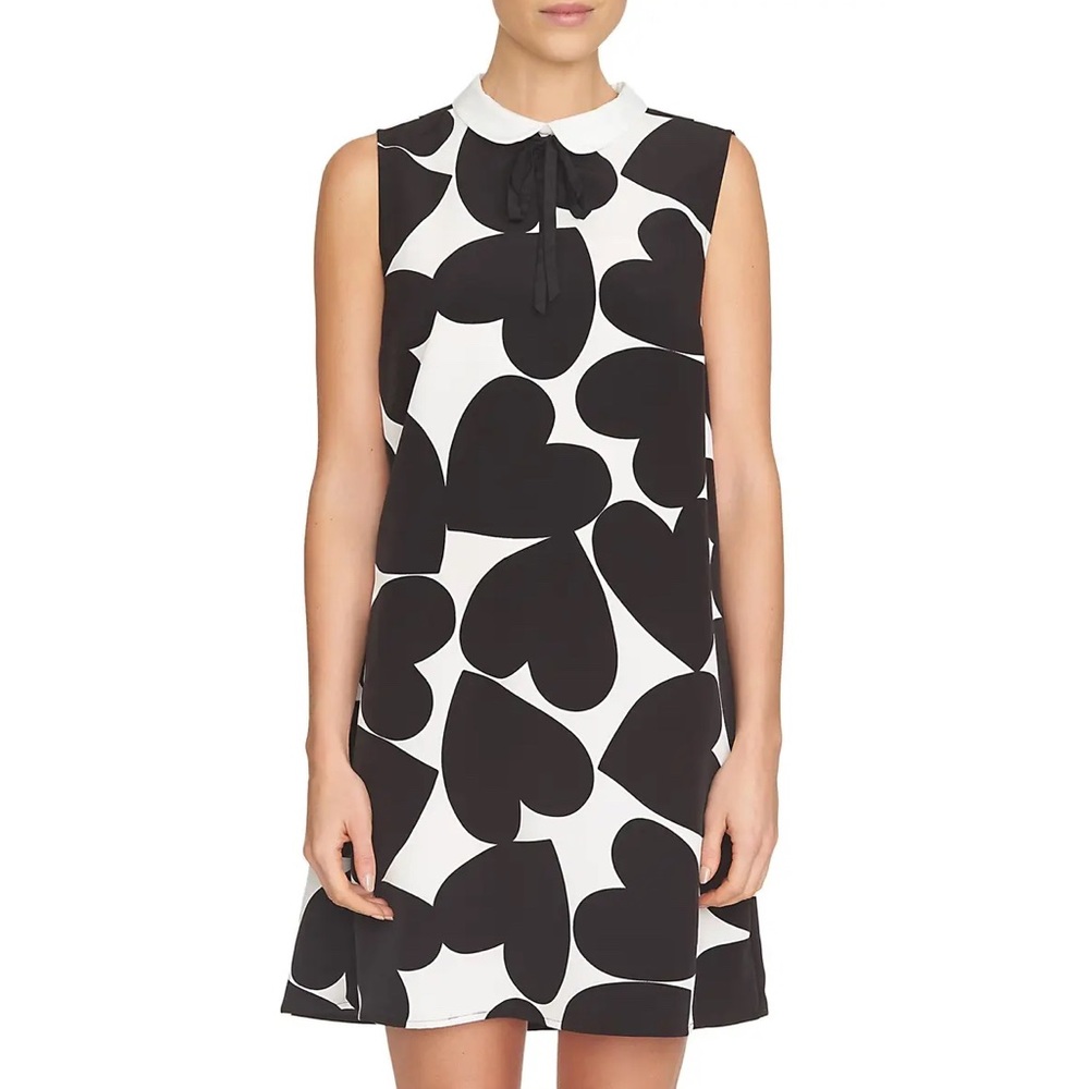 CeCe Shift Dress with Heart Pattern and Neck Bow